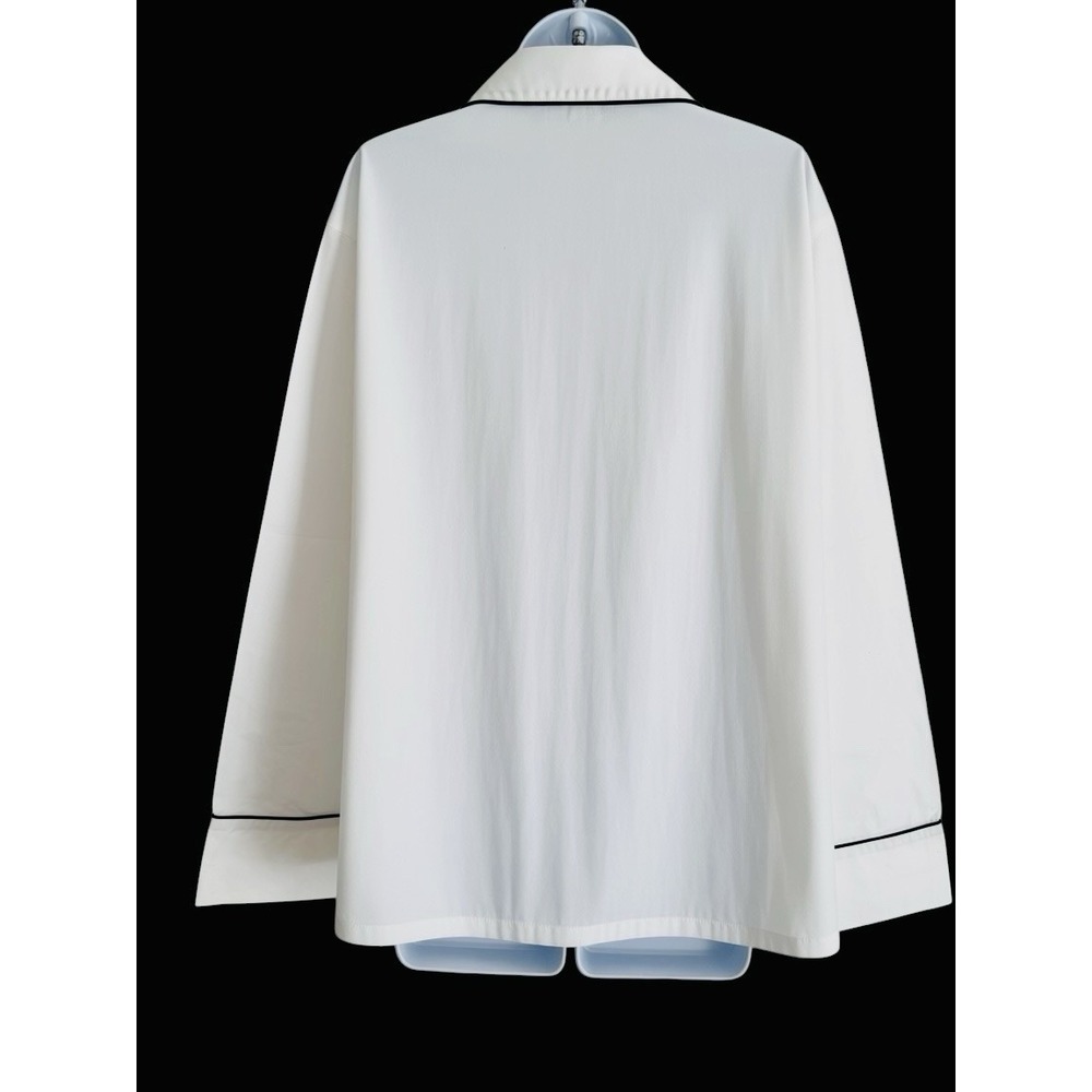 Quince Women Pajama Top Shirt L White Black Piping Organic Cotton Poplin Button - Picture 7 of 10